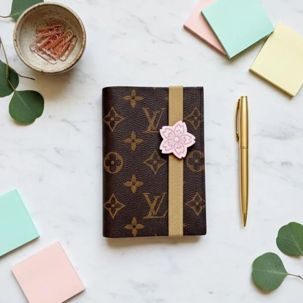 Sakura Leather Planner Band Handmade Elastic Journal Strap Floral Charm Gift